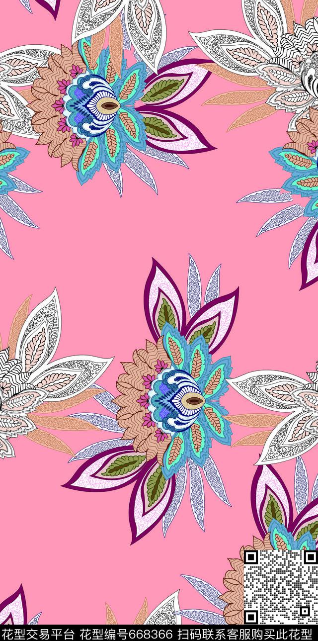 花朵花卉复古传统印花华亿平台下载（图片编号: 668366） - 瓦栏（Walan）