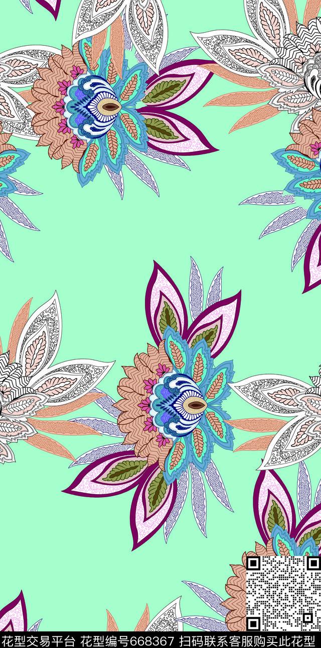 花朵花卉复古传统印花华亿平台下载（图片编号: 668367） - 瓦栏（Walan）