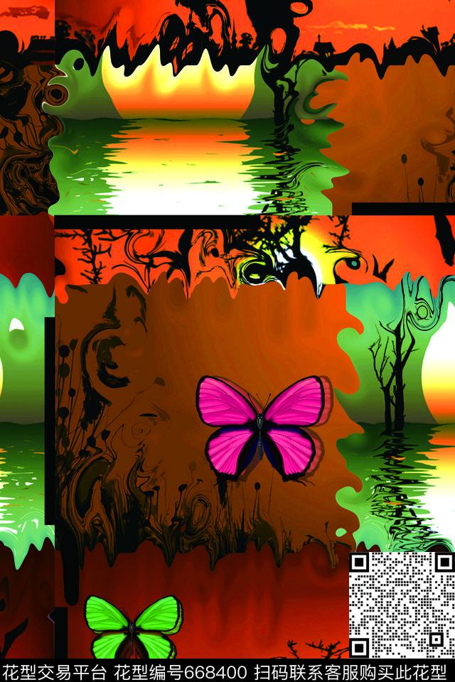 花卉民族风复古数码印花华亿平台下载（图片编号: 668400） - 瓦栏（Walan）