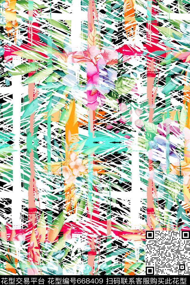 迷彩热带植物数码印花华亿平台下载（图片编号: 668409） - 瓦栏（Walan）