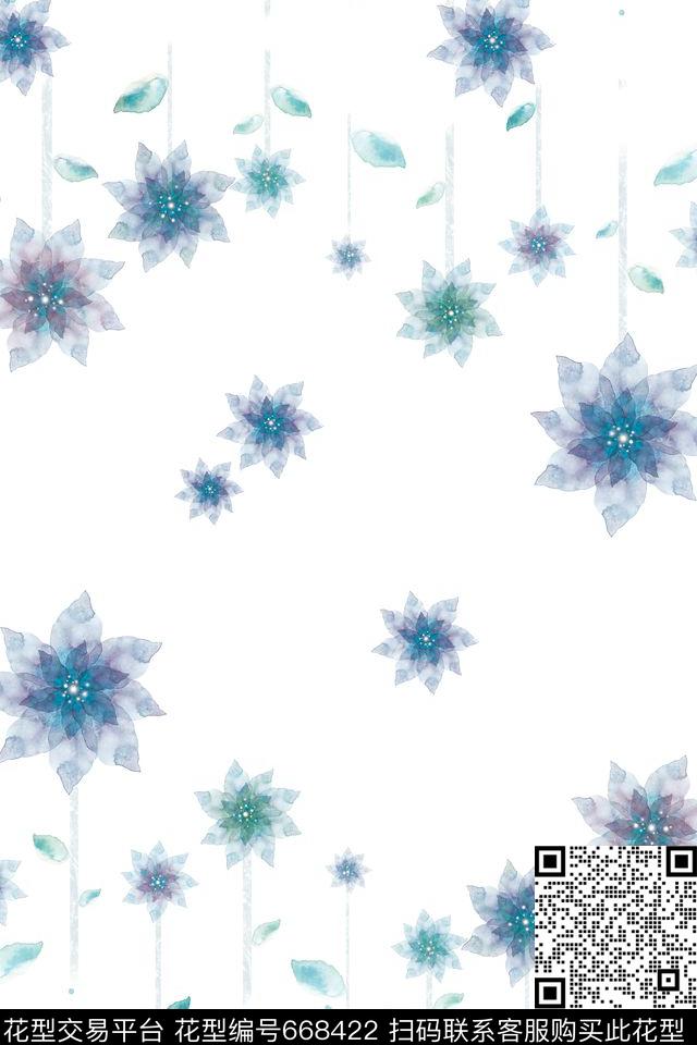 水彩清新水彩、水彩花卉数码印花华亿平台下载（图片编号: 668422） - 瓦栏（Walan）