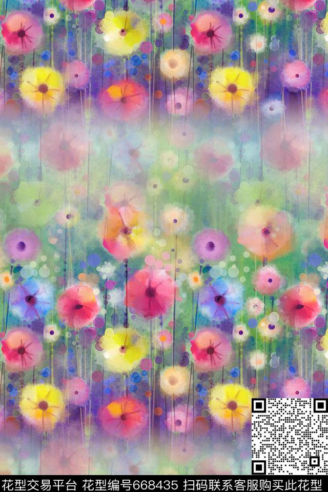 抽象花卉特俗笔法朦胧花数码印花华亿平台下载（图片编号: 668435） - 瓦栏（Walan）