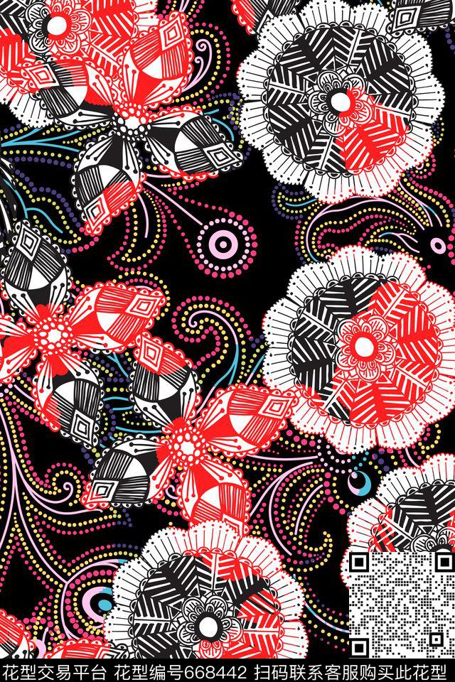 女装花卉波点传统印花华亿平台下载（图片编号: 668442） - 瓦栏（Walan）