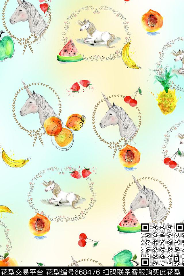 香蕉西瓜趣味数码印花华亿平台下载（图片编号: 668476） - 瓦栏（Walan）