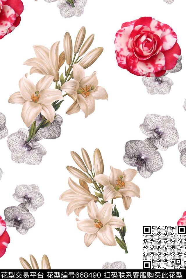 面料花清新女装循环回位循环回位数码印花华亿平台下载（图片编号: 668490） - 瓦栏（Walan）