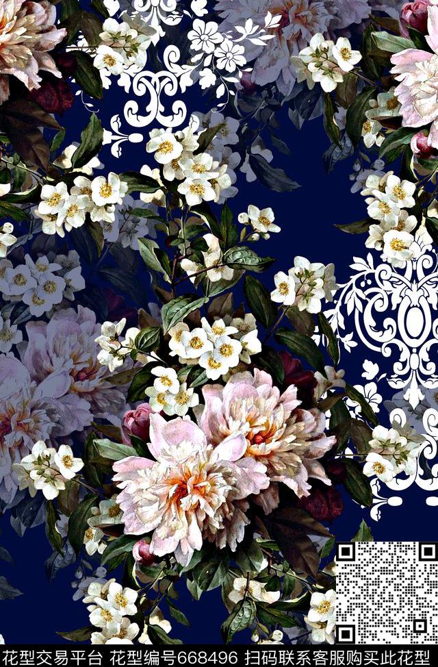 时尚抽象手绘花卉花束数码印花时尚抽象女装裙子外套高档花朵草卷低纹印花抽象渐变纹理女装裙子时尚大牌复古风格印花数码印花华亿平台下载（图片编号: 668496） - 瓦栏（Walan）