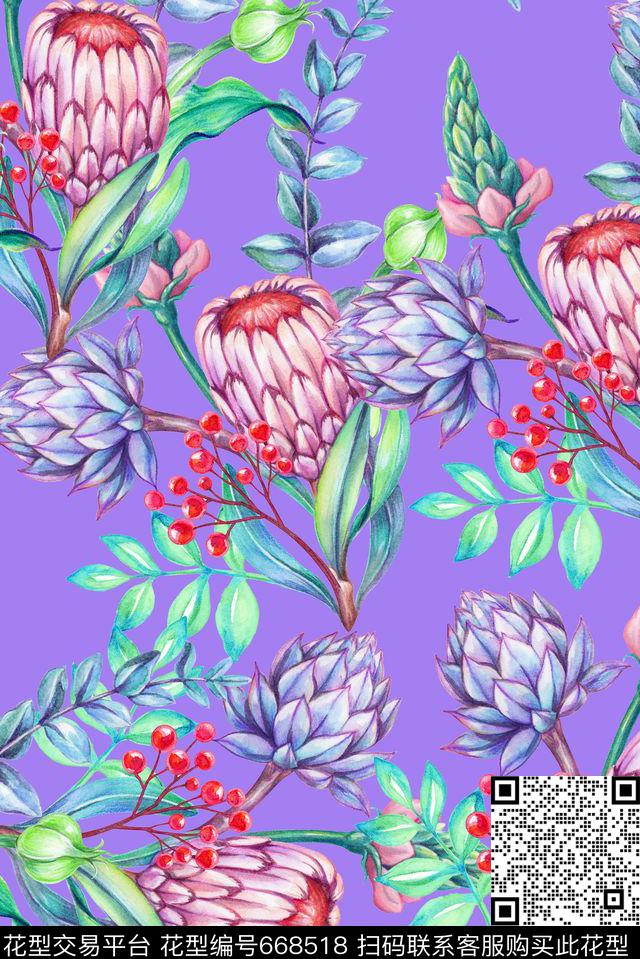 大朵多肉植物数码印花华亿平台下载（图片编号: 668518） - 瓦栏（Walan）