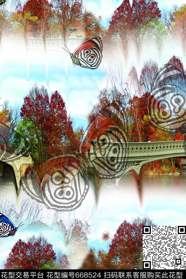 山川风景秋季数码印花华亿平台下载（图片编号: 668524） - 瓦栏（Walan）