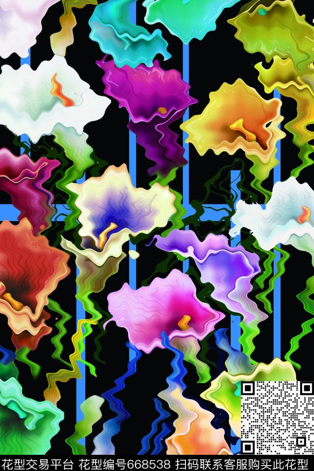 抽象花卉创意数码印花华亿平台下载（图片编号: 668538） - 瓦栏（Walan）