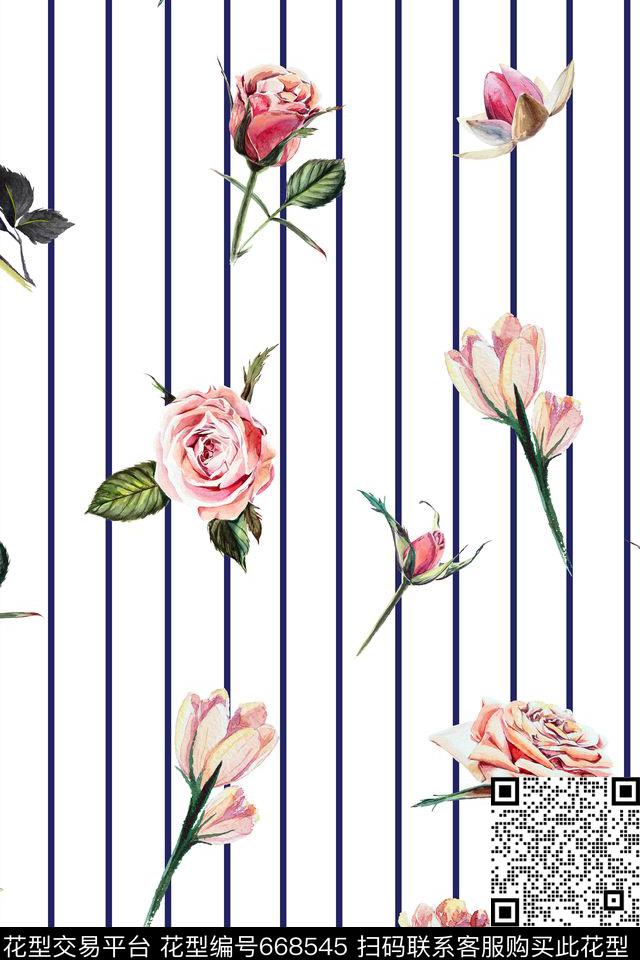 田园风玫瑰花卉数码印花华亿平台下载（图片编号: 668545） - 瓦栏（Walan）