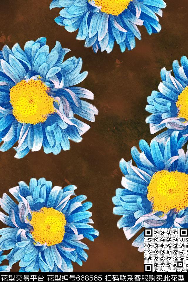 花卉DG水彩数码印花华亿平台下载（图片编号: 668565） - 瓦栏（Walan）