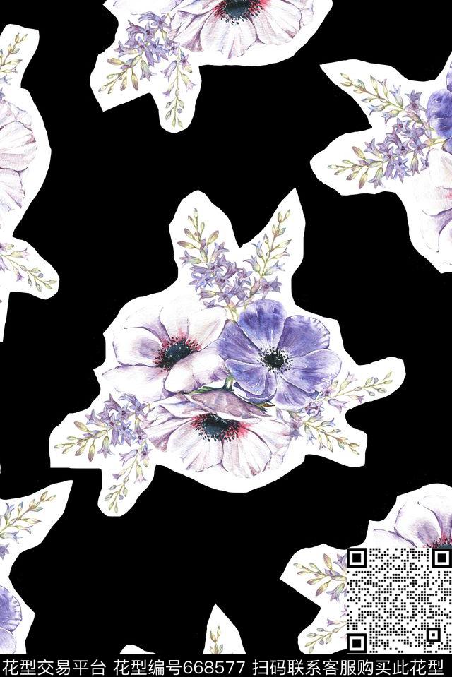 淡雅手绘涂鸦数码印花华亿平台下载（图片编号: 668577） - 瓦栏（Walan）