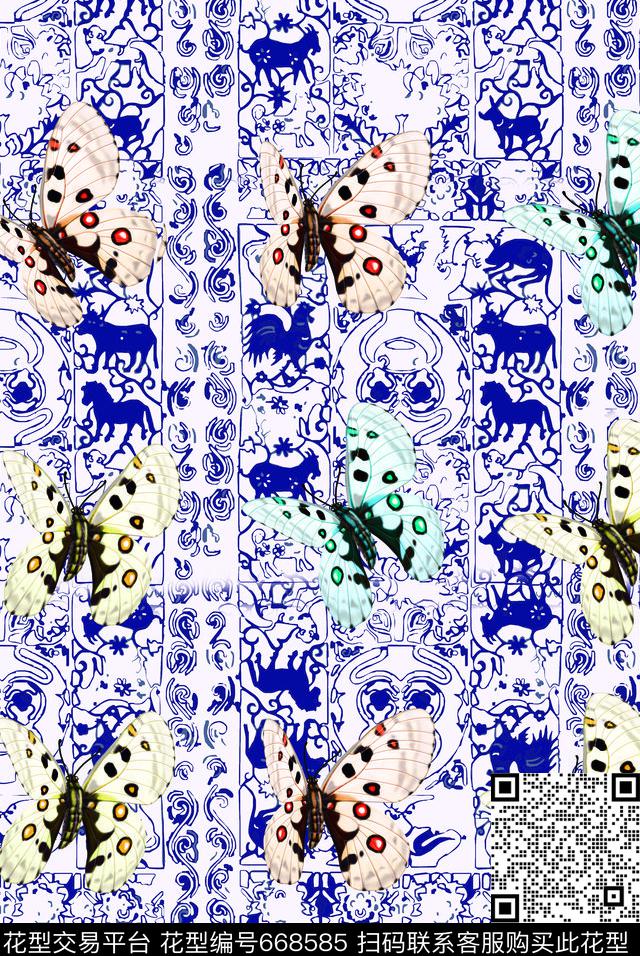 青花瓷民族风中国风数码印花华亿平台下载（图片编号: 668585） - 瓦栏（Walan）