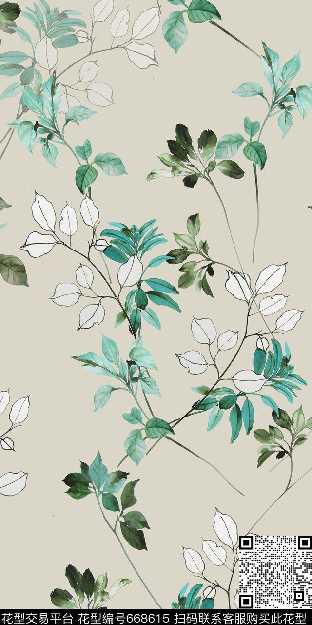 树枝平底清爽数码印花华亿平台下载（图片编号: 668615） - 瓦栏（Walan）