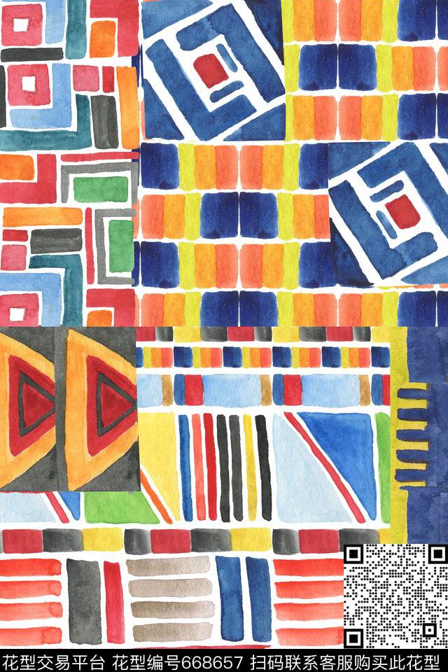 不规则几何非洲几何数码印花华亿平台下载（图片编号: 668657） - 瓦栏（Walan）