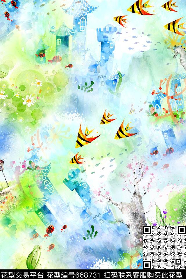 热带风海洋鱼类数码印花华亿平台下载（图片编号: 668731） - 瓦栏（Walan）