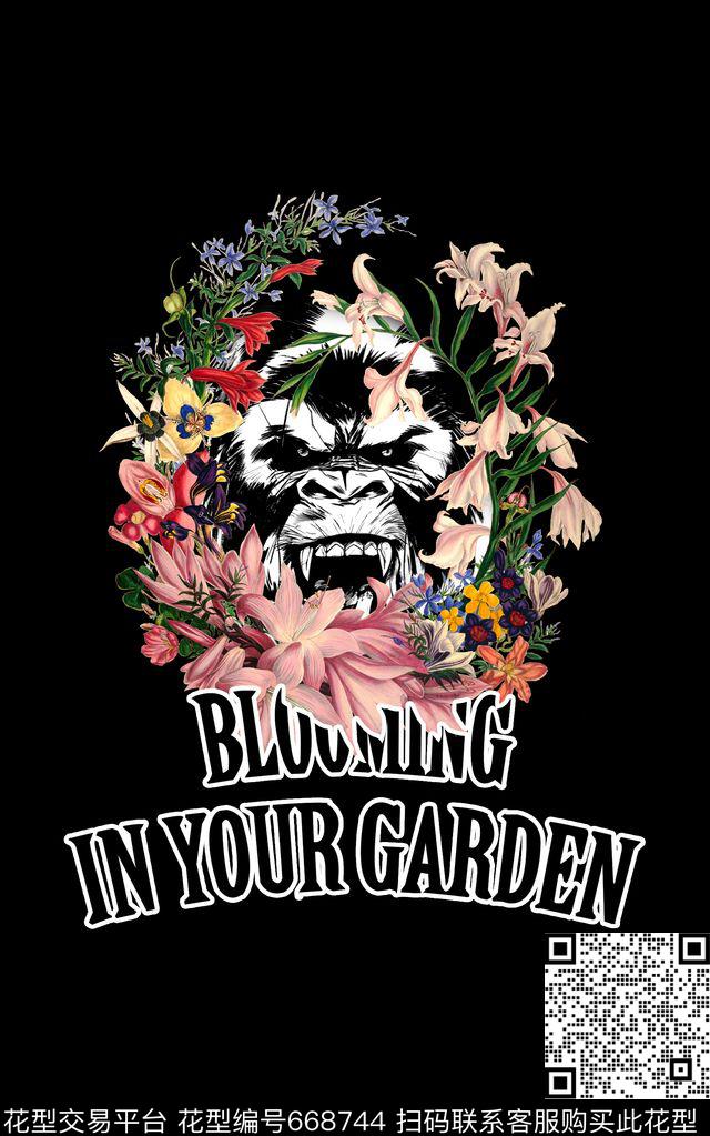 休闲风动物头字母数码印花华亿平台下载（图片编号: 668744） - 瓦栏（Walan）