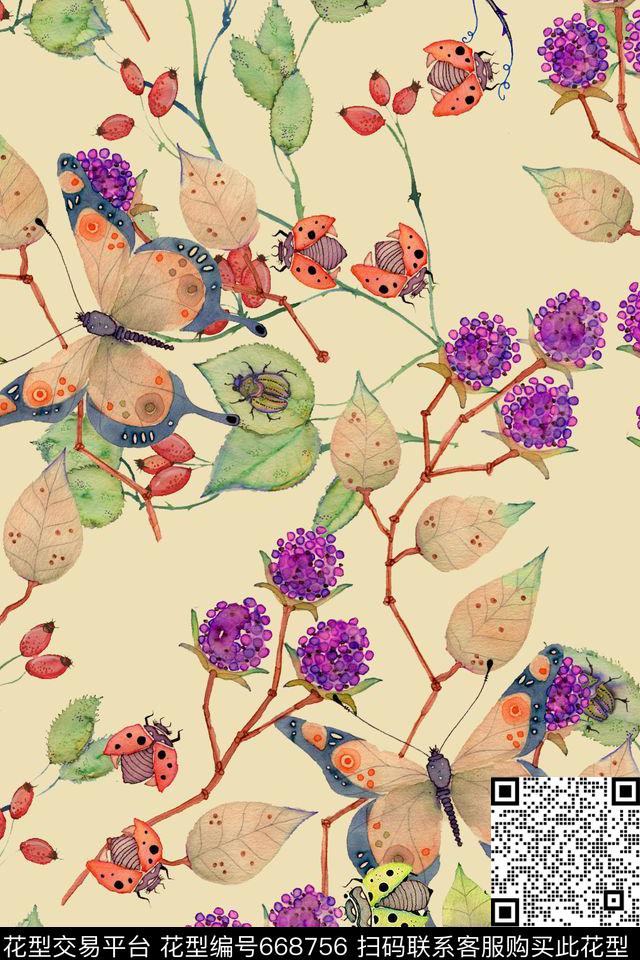 花朵花卉树枝数码印花华亿平台下载（图片编号: 668756） - 瓦栏（Walan）