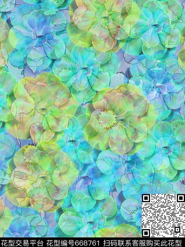 多肉花朵手绘数码印花华亿平台下载（图片编号: 668761） - 瓦栏（Walan）