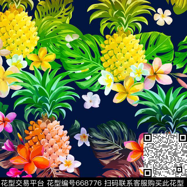 杜嘉班纳菠萝热带植物传统印花华亿平台下载（图片编号: 668776） - 瓦栏（Walan）