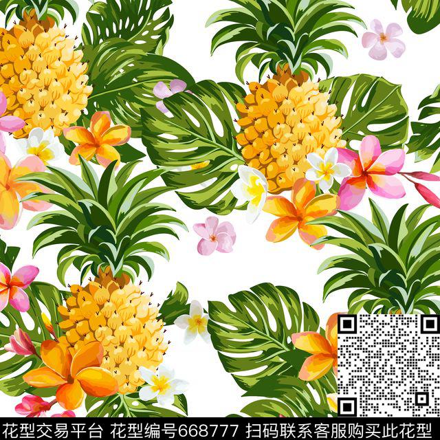 杜嘉班纳菠萝热带植物传统印花华亿平台下载（图片编号: 668777） - 瓦栏（Walan）