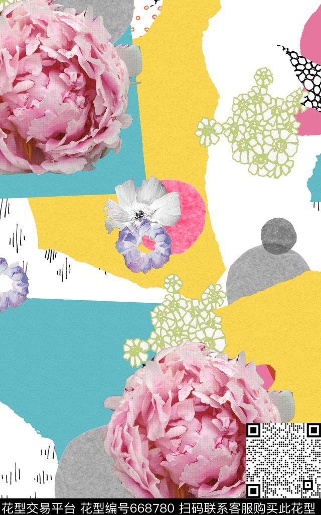 花卉色块不规则几何数码印花华亿平台下载（图片编号: 668780） - 瓦栏（Walan）