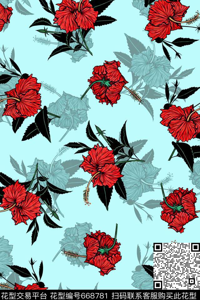 抽象手绘满版小碎花时尚潮流大牌复古欧美风女装裙花朵数码印花华亿平台下载（图片编号: 668781） - 瓦栏（Walan）