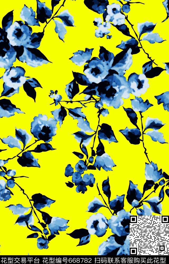 玫瑰小碎花大花数码印花华亿平台下载（图片编号: 668782） - 瓦栏（Walan）