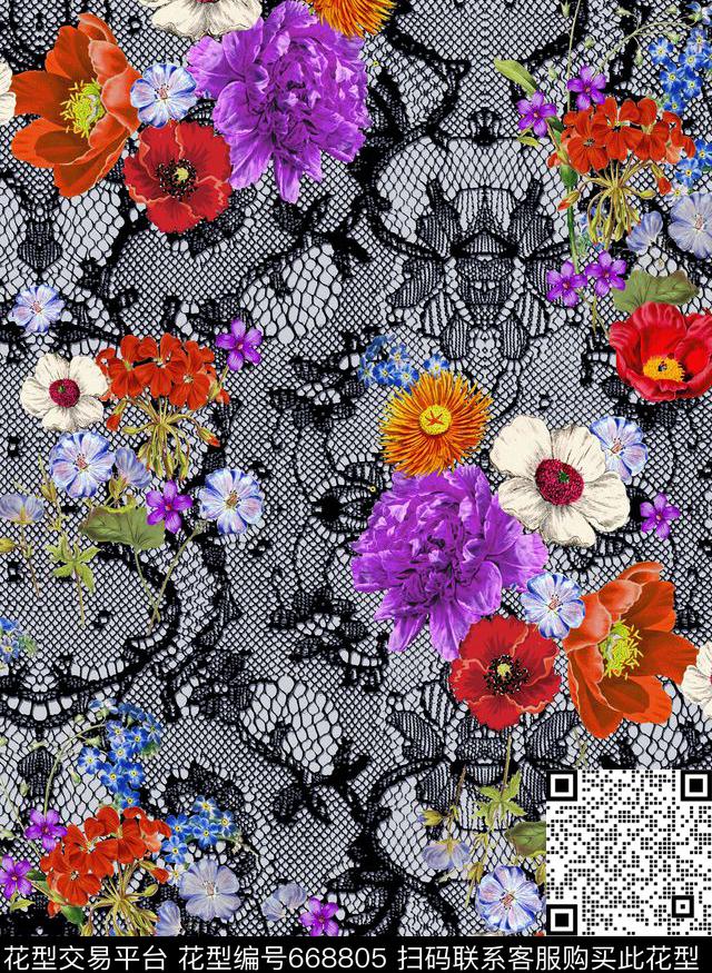花卉花朵数码印花华亿平台下载（图片编号: 668805） - 瓦栏（Walan）