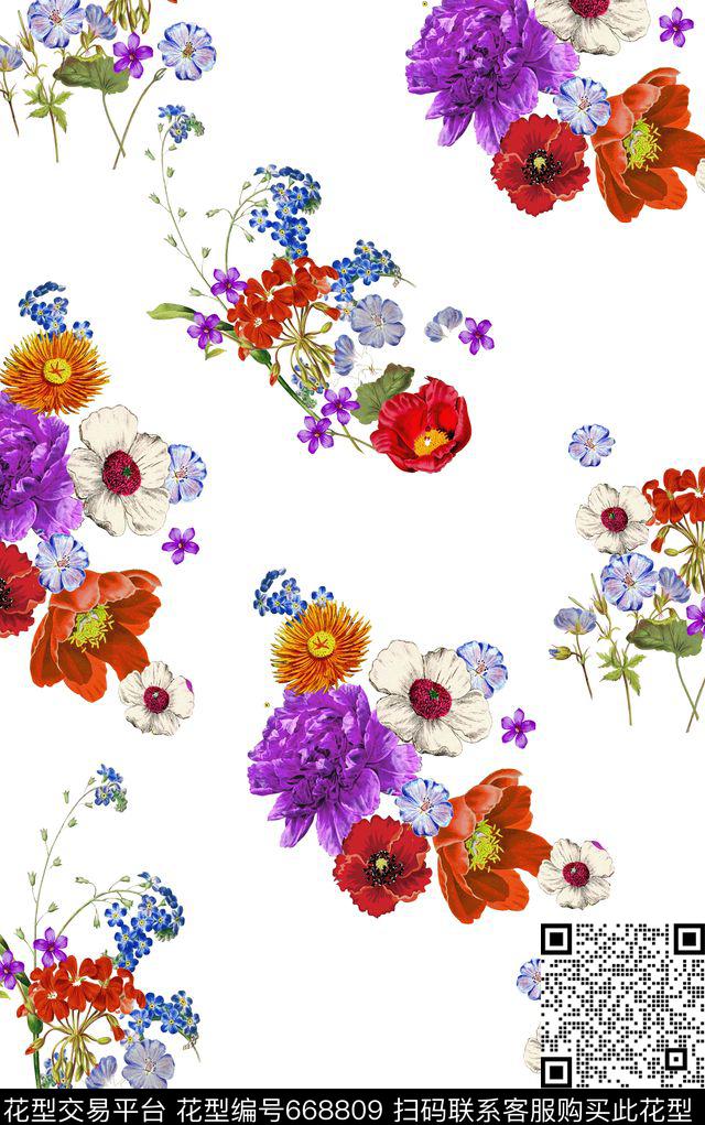 花朵花卉数码印花华亿平台下载（图片编号: 668809） - 瓦栏（Walan）