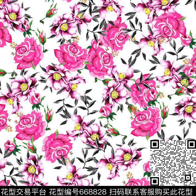 时尚女装DG玫瑰花朵花卉数码印花华亿平台下载（图片编号: 668828） - 瓦栏（Walan）