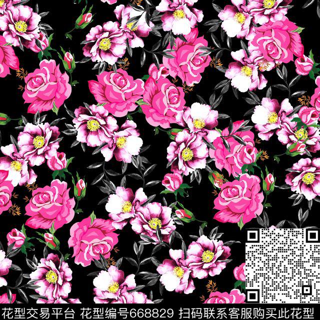 时尚女装DG玫瑰花朵花卉数码印花华亿平台下载（图片编号: 668829） - 瓦栏（Walan）