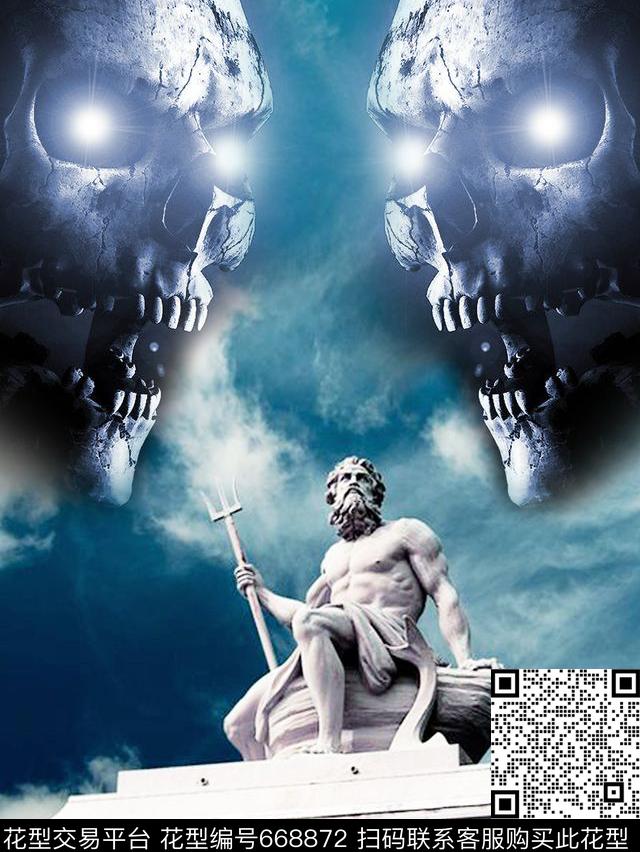 骷髅雕像暗黑数码印花华亿平台下载（图片编号: 668872） - 瓦栏（Walan）