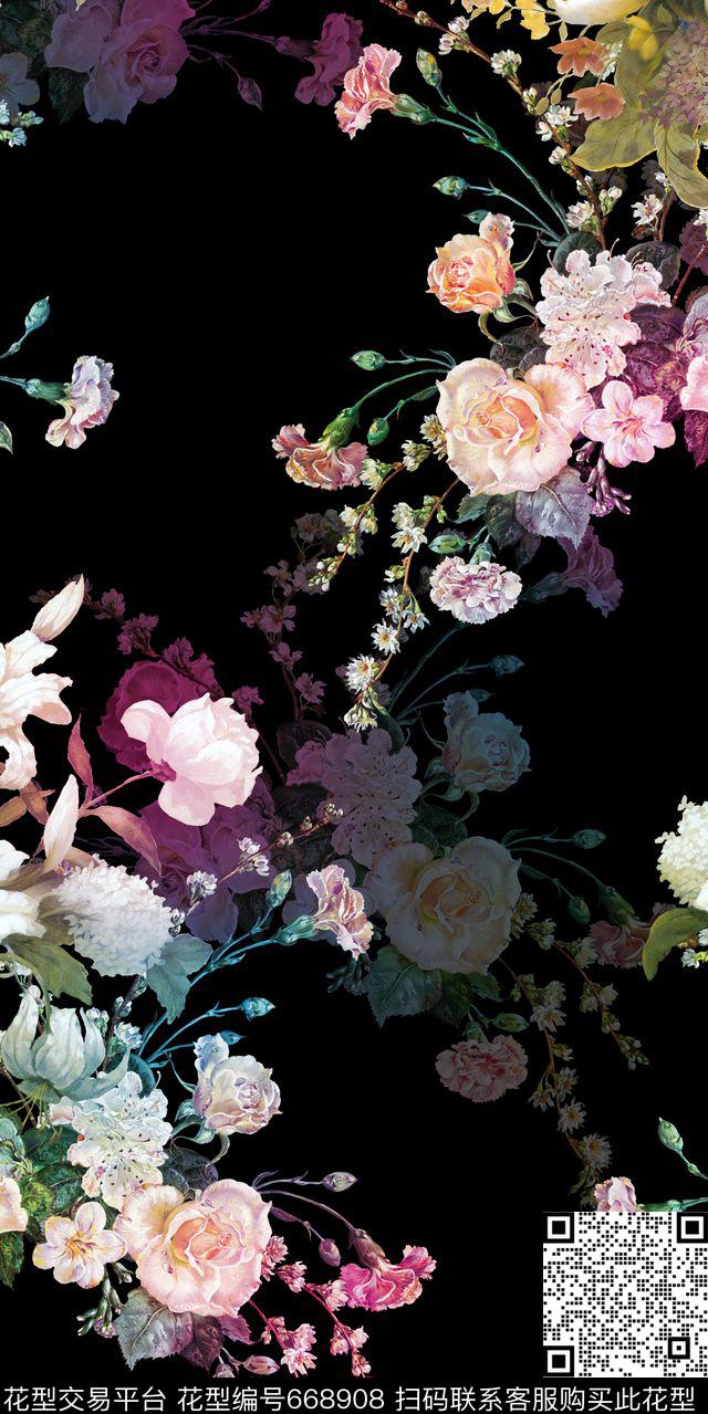 大花花朵花卉数码印花华亿平台下载（图片编号: 668908） - 瓦栏（Walan）