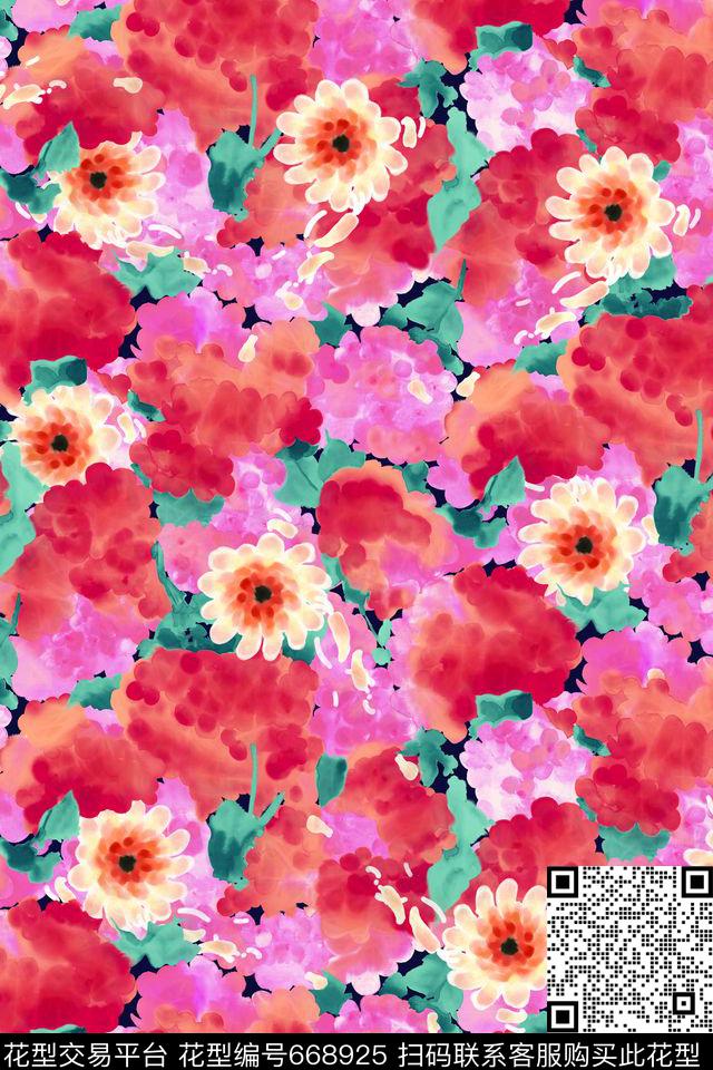 小碎花水彩连衣裙数码印花华亿平台下载（图片编号: 668925） - 瓦栏（Walan）