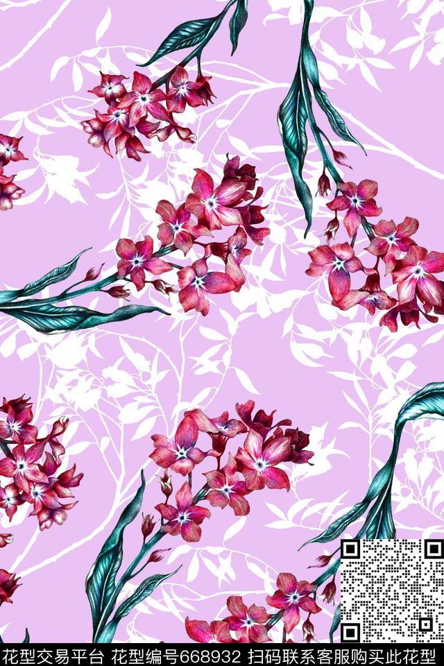 植物花卉单色素雅数码印花华亿平台下载（图片编号: 668932） - 瓦栏（Walan）