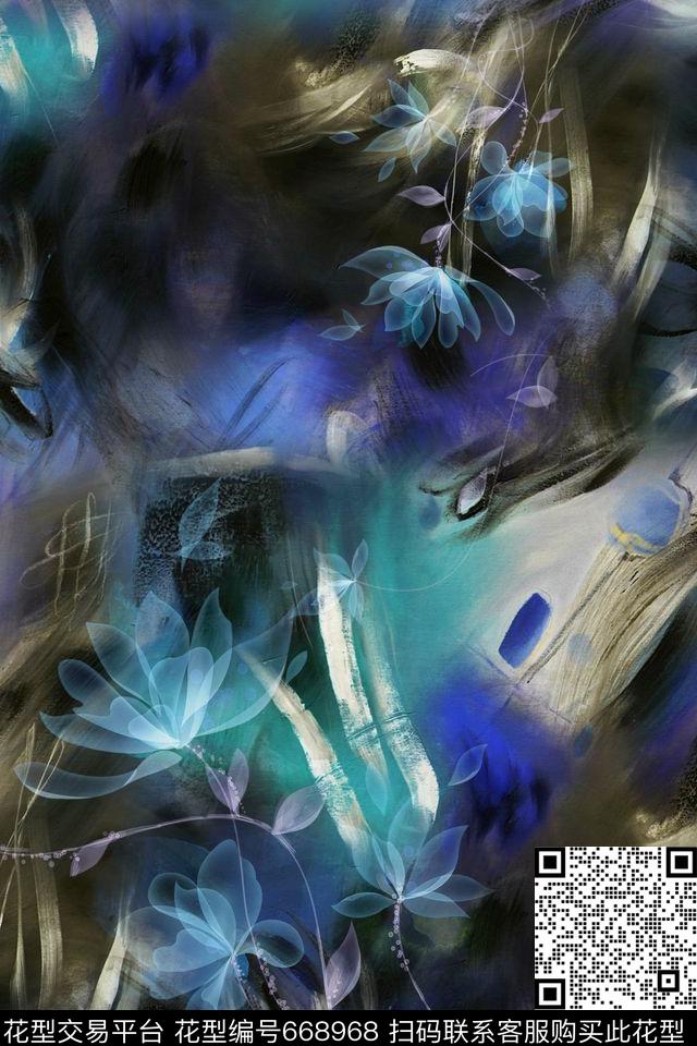 花卉肌理透明水彩数码印花华亿平台下载（图片编号: 668968） - 瓦栏（Walan）