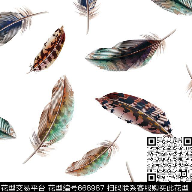 动物羽毛数码印花华亿平台下载（图片编号: 668987） - 瓦栏（Walan）