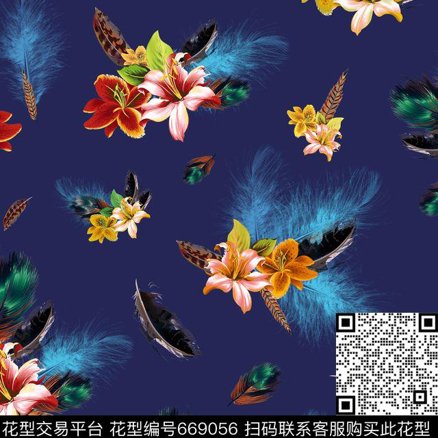 花瓣玉兰花百合数码印花华亿平台下载（图片编号: 669056） - 瓦栏（Walan）