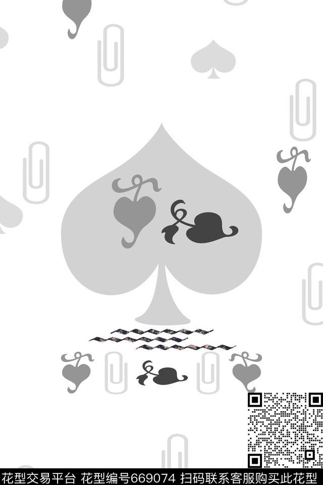扑克黑桃简单时尚风格数码印花华亿平台下载（图片编号: 669074） - 瓦栏（Walan）