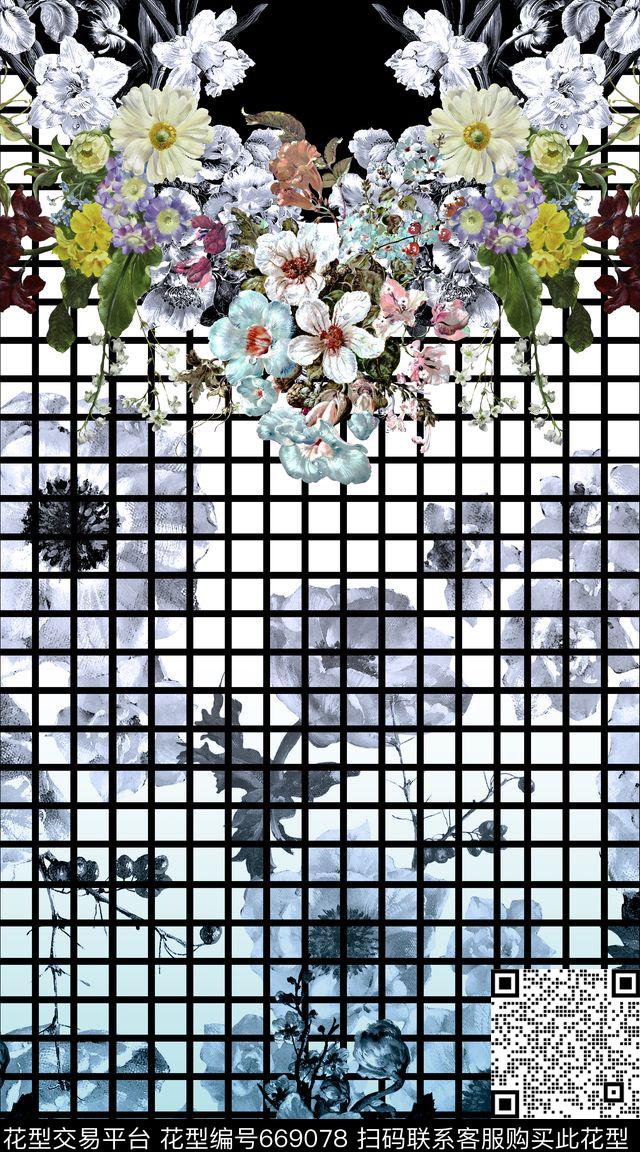 黑白线条线条定位数码印花华亿平台下载（图片编号: 669078） - 瓦栏（Walan）