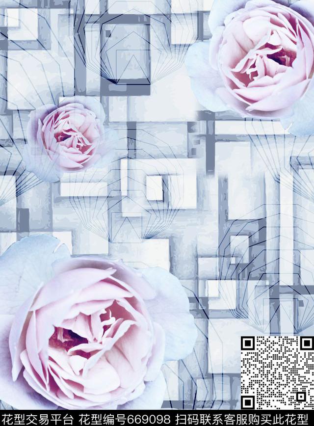 花卉月季构成数码印花华亿平台下载（图片编号: 669098） - 瓦栏（Walan）