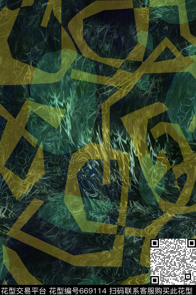 创意抽象线条数码印花华亿平台下载（图片编号: 669114） - 瓦栏（Walan）