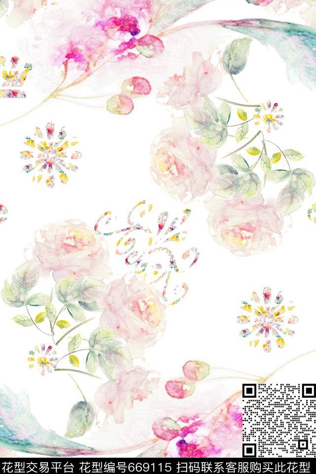 清新花卉数码印花华亿平台下载（图片编号: 669115） - 瓦栏（Walan）