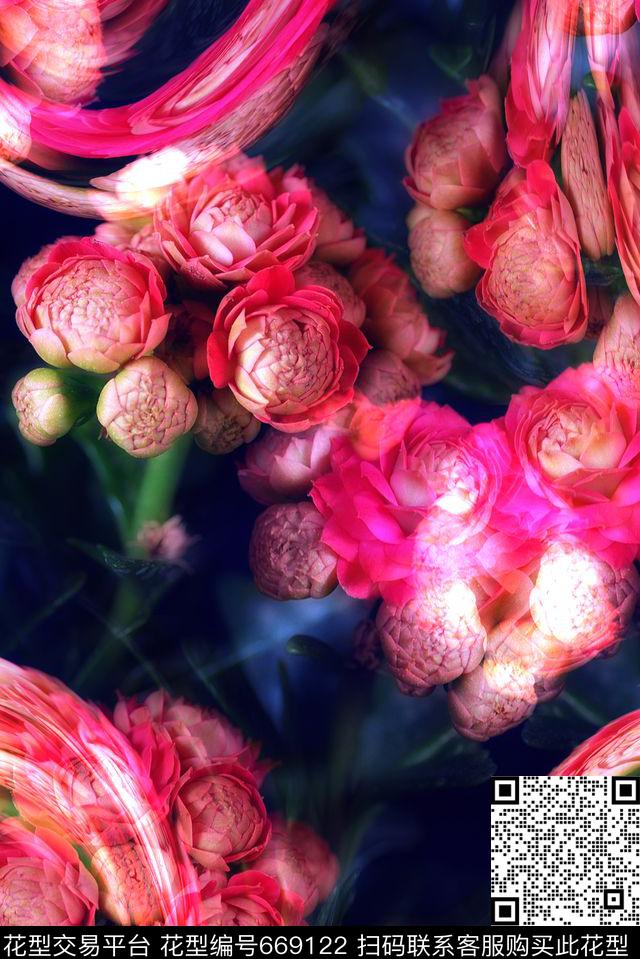 红色长寿花花卉饰品数码印花华亿平台下载（图片编号: 669122） - 瓦栏（Walan）