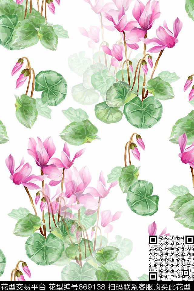 荷花花卉荷叶数码印花华亿平台下载（图片编号: 669138） - 瓦栏（Walan）