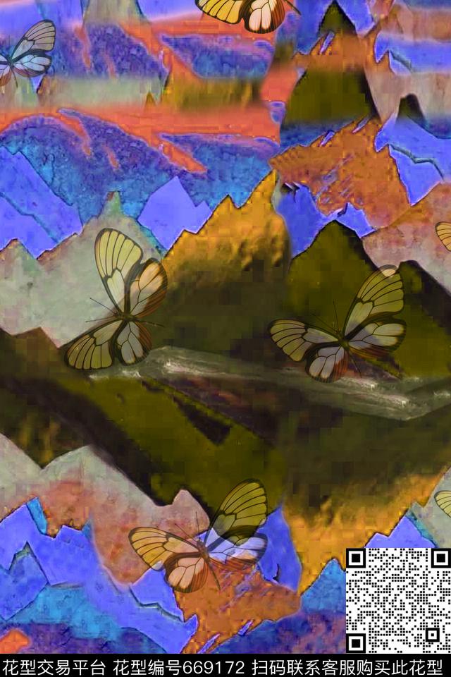 创意抽象岩彩画数码印花华亿平台下载（图片编号: 669172） - 瓦栏（Walan）