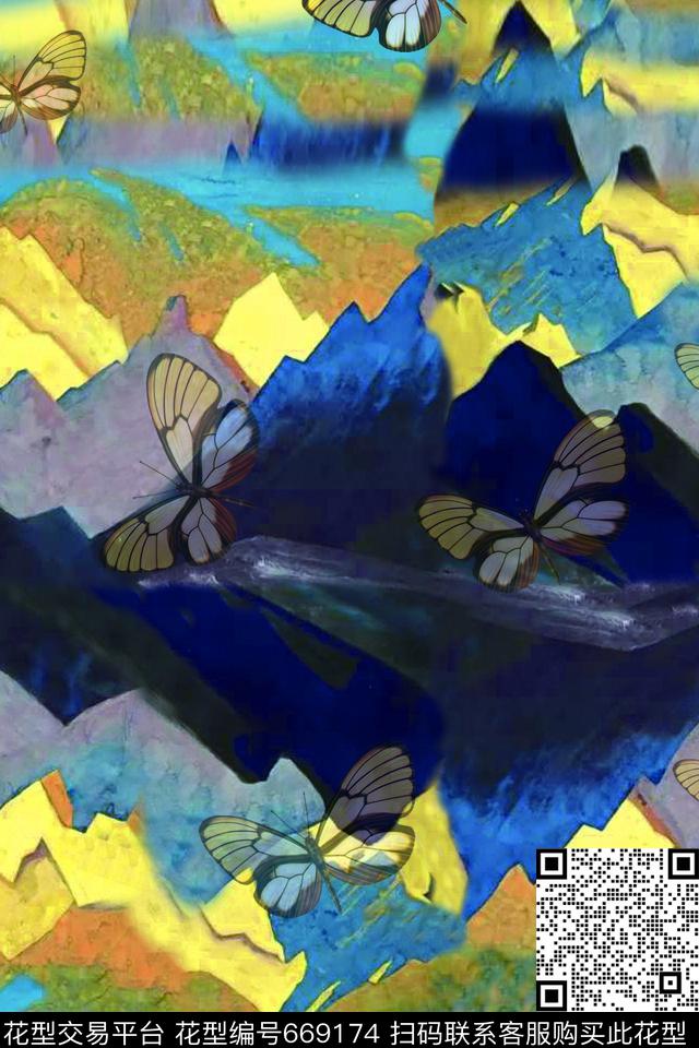 创意抽象岩彩画数码印花华亿平台下载（图片编号: 669174） - 瓦栏（Walan）