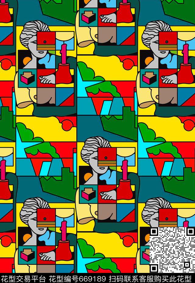 几何拼接块面传统印花华亿平台下载（图片编号: 669189） - 瓦栏（Walan）