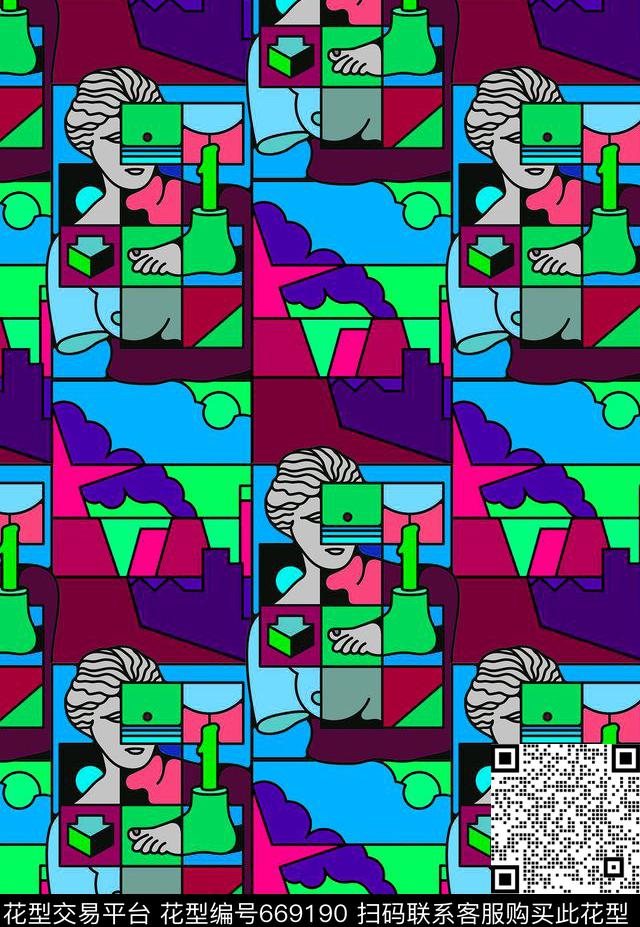 几何拼接块面传统印花华亿平台下载（图片编号: 669190） - 瓦栏（Walan）